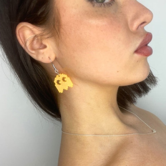 Retro Pixel Ghost Earrings - Peach - Picture 2 of 3